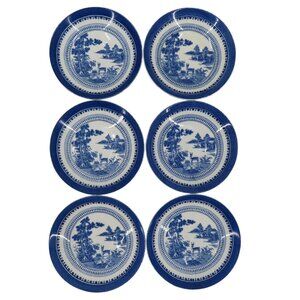 VTG Booths  Set of 6 Saucers 5.75in Lowestoft Deer 658322 Blue White England